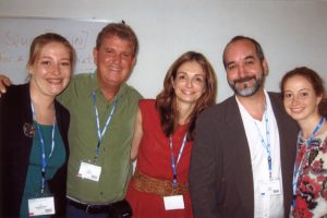 AICT STAFF: Laura Silberstein, Robert Leahy, Lisa Napolitano, Jenny Taitz, and Dennis Tirch after their symposium at the International Congress of Cognitive Psychotherapy in Rome, June 2008.